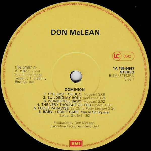 Don McLean : Dominion (Recorded Live) (2xLP, Gat)