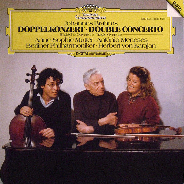 Johannes Brahms - Anne-Sophie Mutter, Antonio Meneses, Berliner Philharmoniker, Herbert von Karajan : Doppelkonzert = Double Concerto / Tragische Ouvertüre = Tragic Overture (LP)
