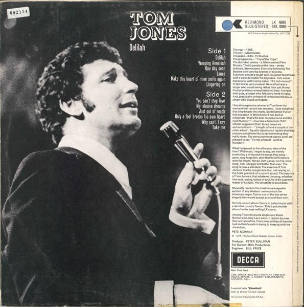 Tom Jones : Delilah (LP, Album, RP)