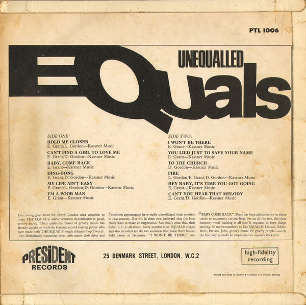 The Equals : Unequalled Equals (LP, Yel)