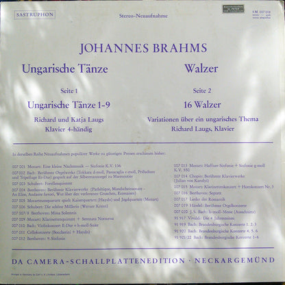 Johannes Brahms / Richard Laugs und Katja Laugs : Ungarische Tänze • Walzer (LP, Album, Gre)