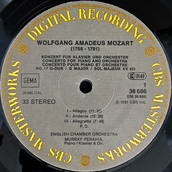 Wolfgang Amadeus Mozart – Murray Perahia ∙ English Chamber Orchestra : Piano Concerti No. 17 G Major, K. 453 ∙ No. 18 B-Flat Major,  K. 456 (LP)