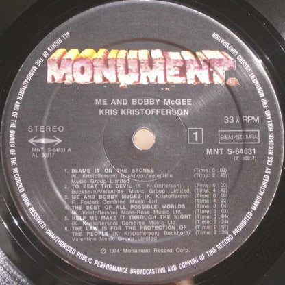 Kris Kristofferson : Me And Bobby McGee (LP, Album, RE)
