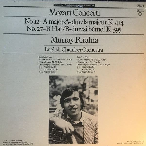 Wolfgang Amadeus Mozart – Murray Perahia, English Chamber Orchestra : Piano Concerti = Klavier-Konzerte = Concerti Pour Piano Nos. 12 & 27 (LP)