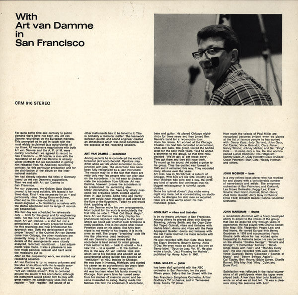 Art Van Damme : Mit Art Van Damme In San Francisco (LP, Album, RE, RP)