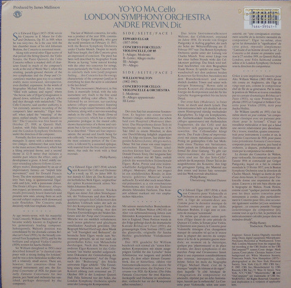 Yo-Yo Ma • London Symphony Orchestra, André Previn : Elgar, Walton: Cello Concertos (LP, Album, Dig)