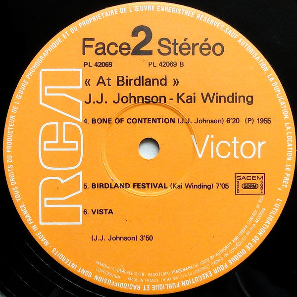 Kai Winding And J.J. Johnson : "At Birdland" (LP, Album, RE, Gat)