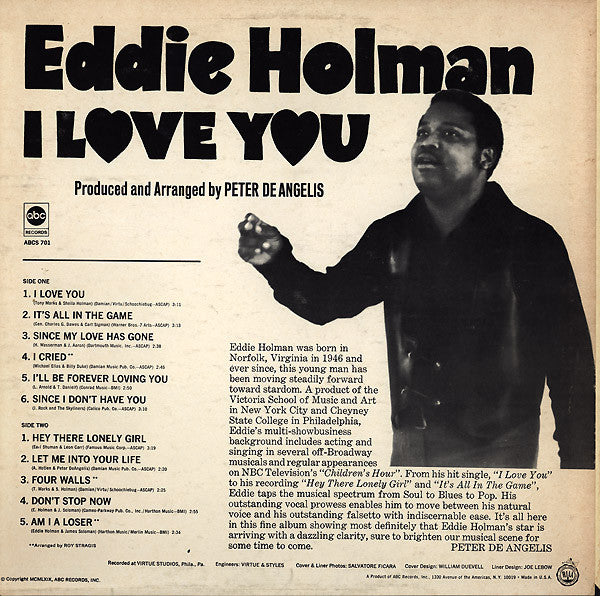 Eddie Holman : I Love You (LP, Album)