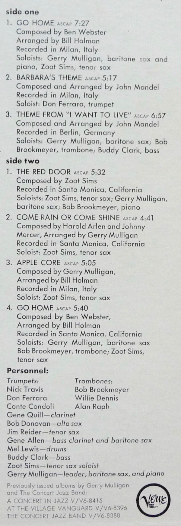 Gerry Mulligan & The Concert Jazz Band Guest Soloist: Zoot Sims : Gerry Mulligan And The Concert Jazz Band On Tour (LP, Album)