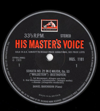 Daniel Barenboim : Beethoven Sonatas: No.21 In C, Op.53 ("Waldstein") / No.31 In A Flat, Op.110 (LP)