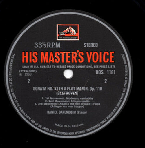 Daniel Barenboim : Beethoven Sonatas: No.21 In C, Op.53 ("Waldstein") / No.31 In A Flat, Op.110 (LP)