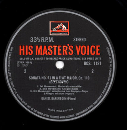 Daniel Barenboim : Beethoven Sonatas: No.21 In C, Op.53 ("Waldstein") / No.31 In A Flat, Op.110 (LP)