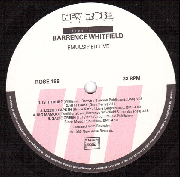 Barrence Whitfield And The Savages : Live Emulsified (LP, Album)