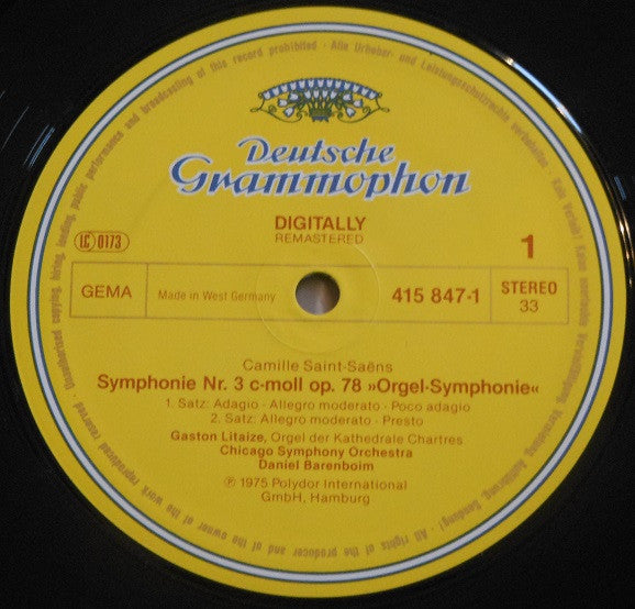 Camille Saint-Saëns / Chicago Symphony Orchestra - Orchestre De Paris - Daniel Barenboim : Symphonie Nr. 3 "Orgel-Symphonie" (LP, Comp, RM)