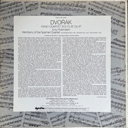 Arthur Rubinstein, Guarneri Quartet - Antonín Dvořák : Piano Quartet In E-Flat, Opus 87 (LP)