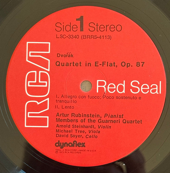Arthur Rubinstein, Guarneri Quartet - Antonín Dvořák : Piano Quartet In E-Flat, Opus 87 (LP)
