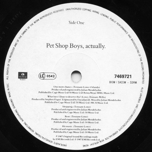 Pet Shop Boys : Actually (LP, Album)