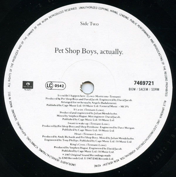 Pet Shop Boys : Actually (LP, Album)