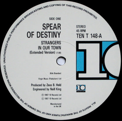 Spear Of Destiny : Strangers In Our Town (12", Single)