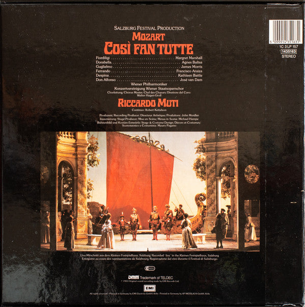 Wolfgang Amadeus Mozart, Margaret Marshall, Agnes Baltsa, Francisco Araiza, James Morris (5), Kathleen Battle, José van Dam, Wiener Philharmoniker, Konzertvereinigung Wiener Staatsopernchor, Riccardo Muti : Così Fan Tutte (3xLP + Box)