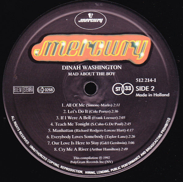 Dinah Washington : The Best Of - Mad About The Boy (LP, Comp)