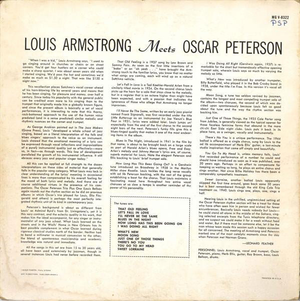 Louis Armstrong, Oscar Peterson : Louis Armstrong Meets Oscar Peterson (LP, Album, Mono)