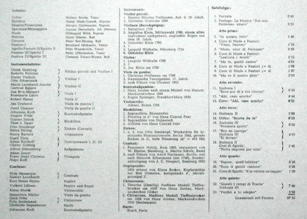 Claudio Monteverdi Parole Di Alessandro Striggio The Younger : L'Orfeo - Favola In Musica (2xLP, Mono, RP + Box)