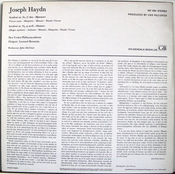 Joseph Haydn - New York Philharmonic, Leonard Bernstein : Symfoni Nr. 82 "Bjørnen" - Symfoni Nr. 83 "Hønen" (LP)