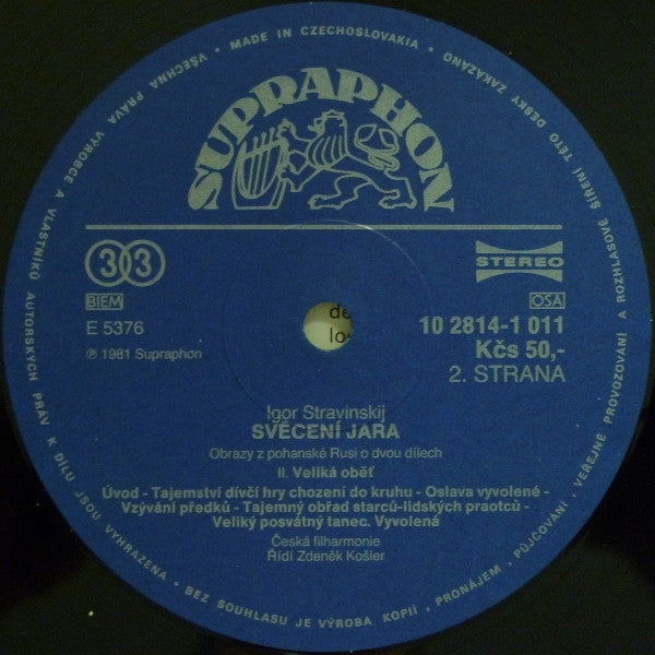Igor Stravinsky - Zdeněk Košler, The Czech Philharmonic Orchestra : Svěcení Jara (LP, Album, RP)
