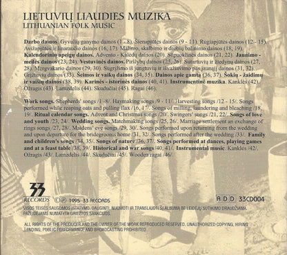 Various : Lietuvių Liaudies Muzika (Autentiškas Folkloras) = Lithuanian Folk Music (Authentic Folk-lore) (CD, Comp, RE)