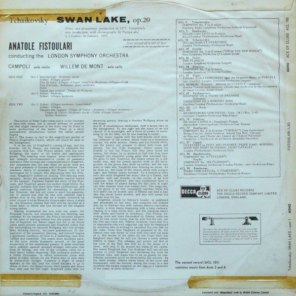 Pyotr Ilyich Tchaikovsky, London Symphony Orchestra, Anatole Fistoulari : Swan Lake (Part 1) (LP, Mono)