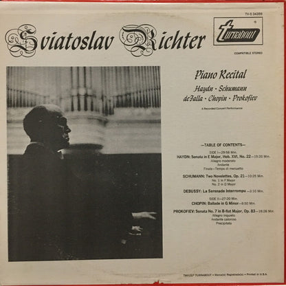 Sviatoslav Richter, Joseph Haydn, Robert Schumann, Frédéric Chopin, Sergei Prokofiev : Recital: A Recorded Concert Performance (LP)