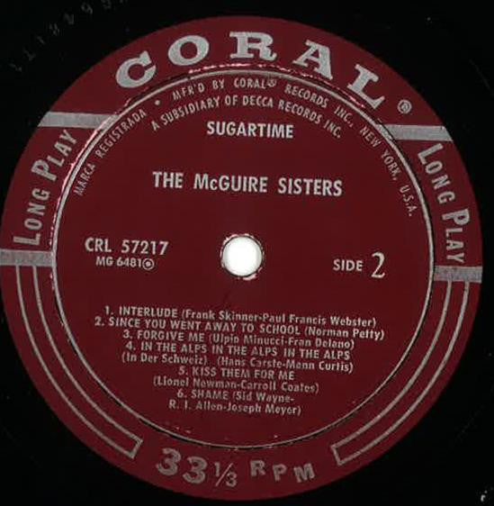 McGuire Sisters : Sugartime (LP)