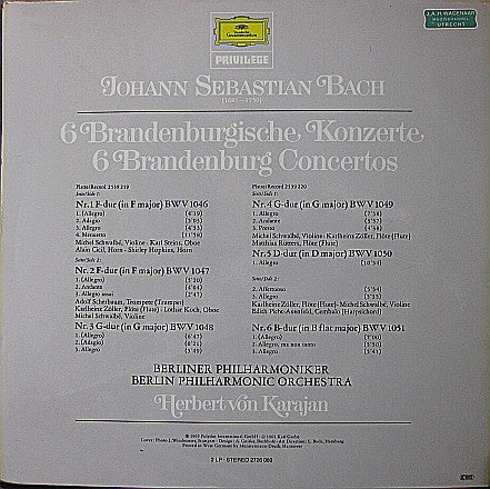 Herbert von Karajan, Berliner Philharmoniker - Johann Sebastian Bach : 6 Brandenburgische Konzerte (2xLP, RE, Gat)