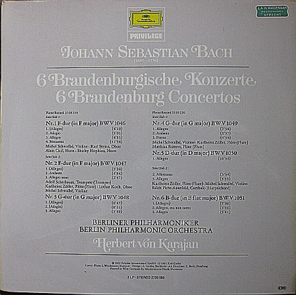 Herbert von Karajan, Berliner Philharmoniker - Johann Sebastian Bach : 6 Brandenburgische Konzerte (2xLP, RE, Gat)