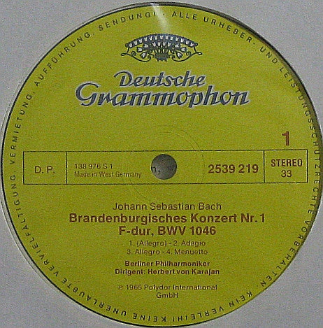 Herbert von Karajan, Berliner Philharmoniker - Johann Sebastian Bach : 6 Brandenburgische Konzerte (2xLP, RE, Gat)