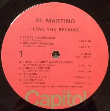 Al Martino : I Love You Because (LP, Album, RE, Jac)