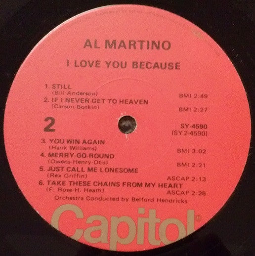 Al Martino : I Love You Because (LP, Album, RE, Jac)