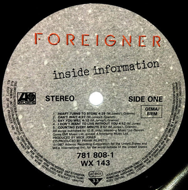 Foreigner : Inside Information (LP, Album, Gat)