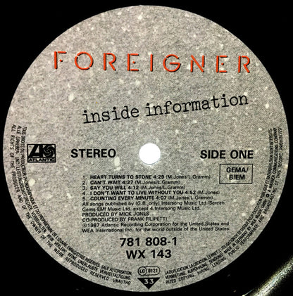 Foreigner : Inside Information (LP, Album, Gat)