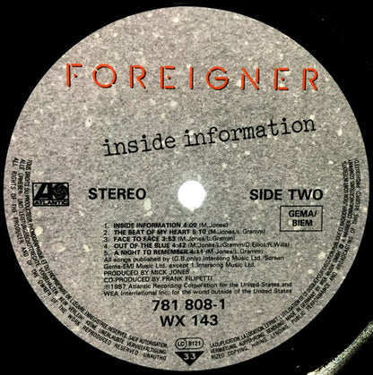 Foreigner : Inside Information (LP, Album, Gat)