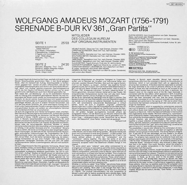 Wolfgang Amadeus Mozart, Mitglieder Des Collegium Aureum : Serenade B-Dur KV 361 'Gran Partita' (LP)