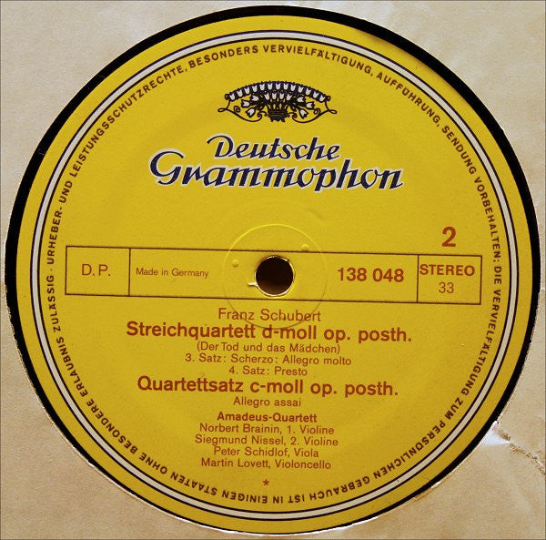 Franz Schubert - Amadeus-Quartett : Streichquartett D-moll Op. Posth.: Der Tod Und Das Mädchen • Quartettsatz  C-moll Op. Posth. (LP, Album, RE)