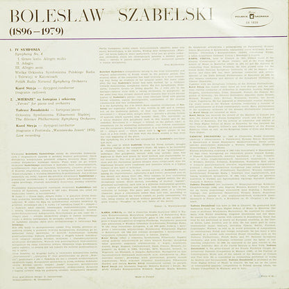 Bolesław Szabelski : IV Symfonia. "Wiersze" Na Fortepian I Orkiestrę (LP, Album)