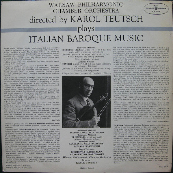 Warsaw Philharmonic Chamber Orchestra, Karol Teutsch : Italian Baroque Music (LP, Album)