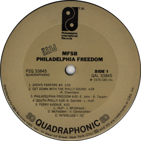 MFSB : Philadelphia Freedom (LP, Album, Quad, Gat)