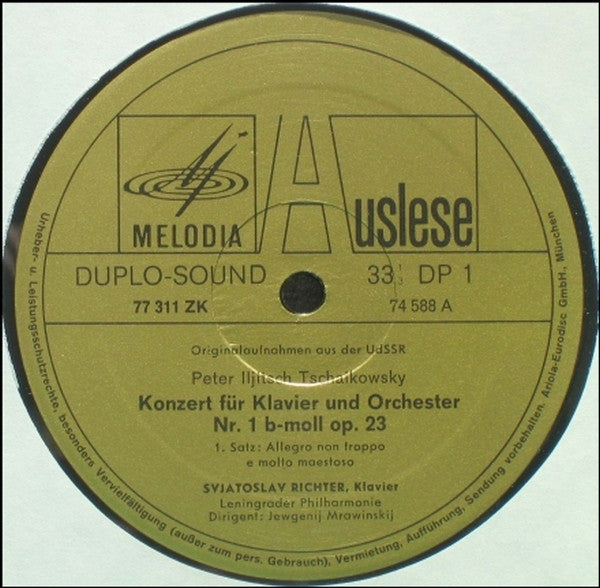 Pyotr Ilyich Tchaikovsky, Sviatoslav Richter, Leningrad Philharmonic Orchestra, Evgeny Mravinsky : Klavierkonzert Nr. 1 B-Moll  (LP, RE)