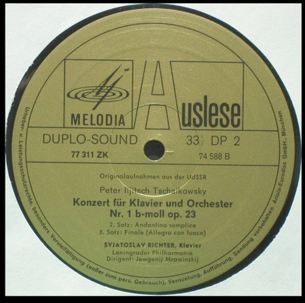 Pyotr Ilyich Tchaikovsky, Sviatoslav Richter, Leningrad Philharmonic Orchestra, Evgeny Mravinsky : Klavierkonzert Nr. 1 B-Moll  (LP, RE)
