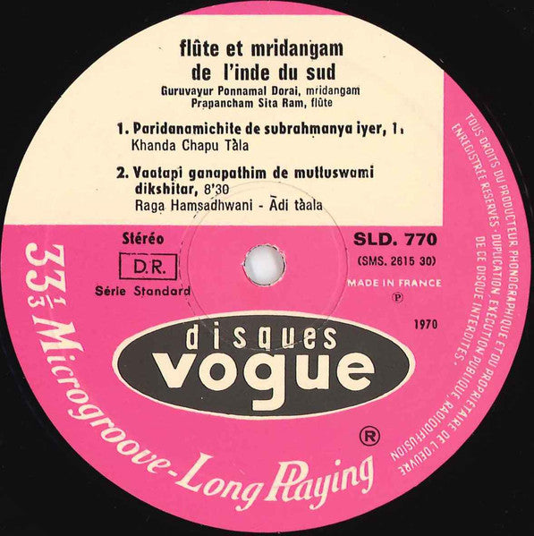 Prapancham Sita Ram, Guruvayur Dorai : Flute Et Mridangam De L'Inde Du Sud (LP)