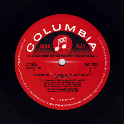 Felix Mendelssohn-Bartholdy, Robert Schumann, Otto Klemperer, Philharmonia Orchestra : "Italian" Symphony / Symphony Nr. 4 (LP, RE)